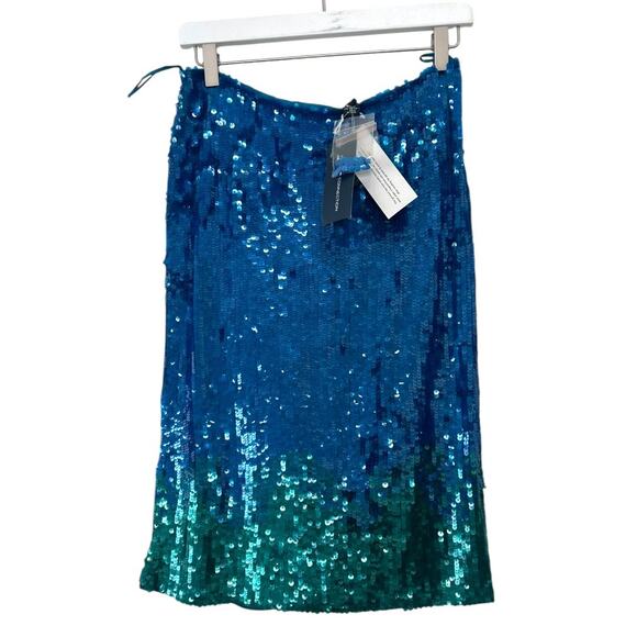 NWT French Connection Blue Green Ombre Sequin Pencil Skirt Size 6 - Picture 3 of 12